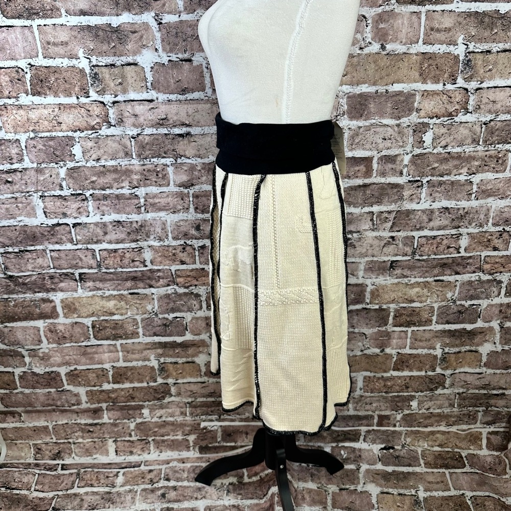 Green 3 Womens Sweater Patchwork Mini Skirt Small Black Waist Cream A Line - Picture 2 of 12